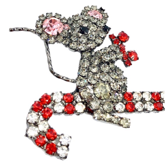 Christmas Mouse on Candy Cane - Swarovski Crystals - image 3