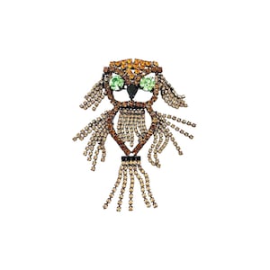Rhinestone Owl Brooch - Signed Von Walhof