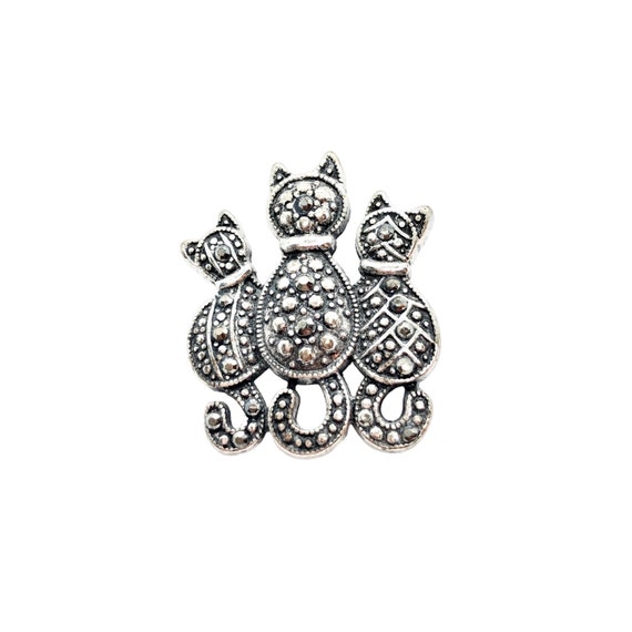 Marcasite Cat Brooch - Kitty Trio Feline Pin
