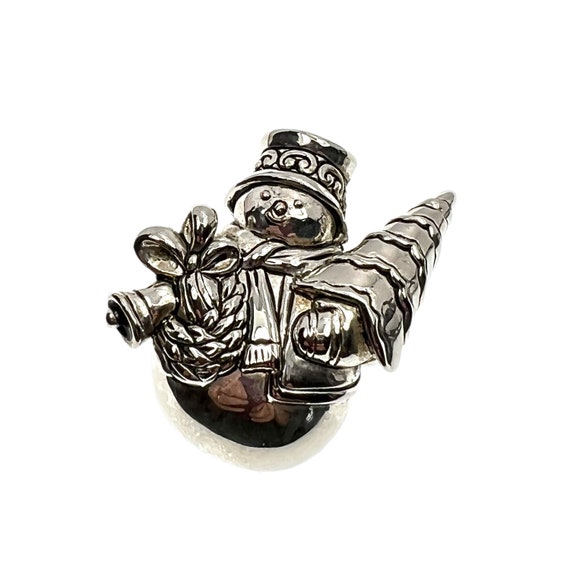Silver Snowman Brooch / Pendant / Holiday Jewelry - image 4