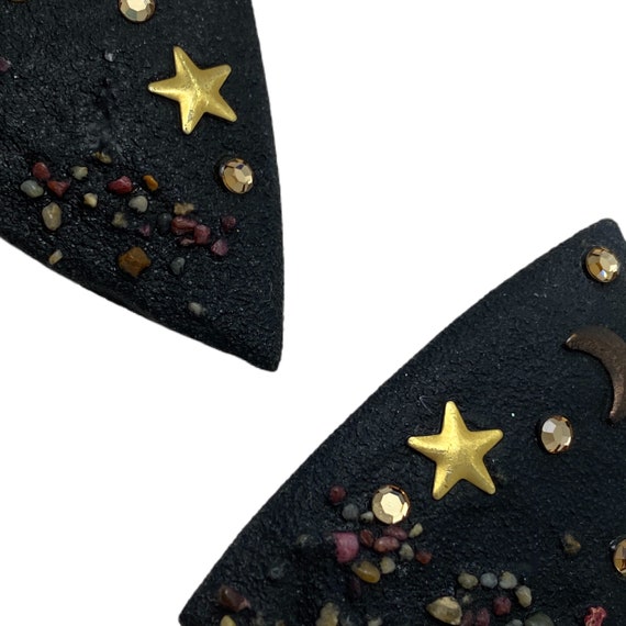 Black Vintage Earrings / Moon & Stars - image 4