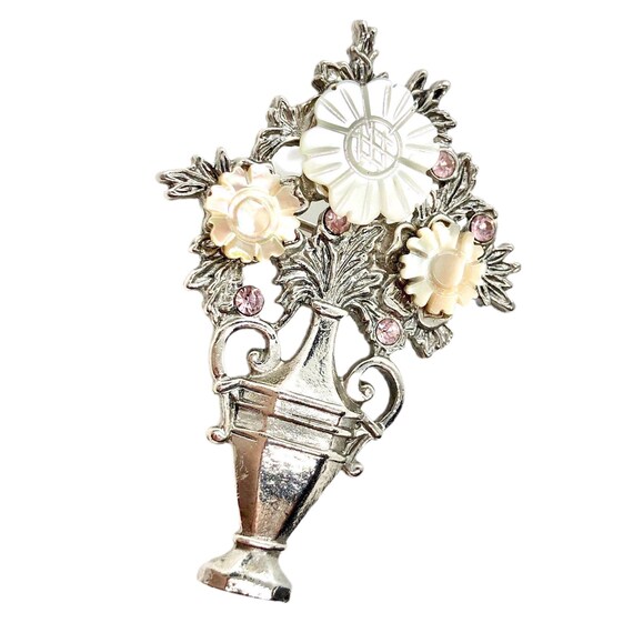 Flower Vase Brooch - Vintage Mother of Pearl Pin - image 3
