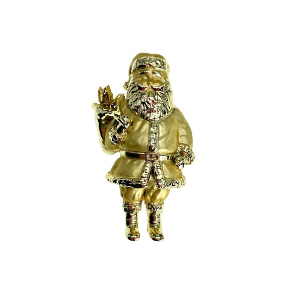 Big Gold Santa Claus Brooch / Christmas Jewelry - image 1