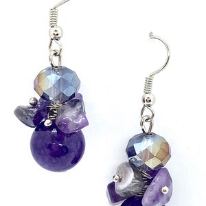 Amethyst Sphere Earrings - Rhinestones - Vintage - Boho Chic