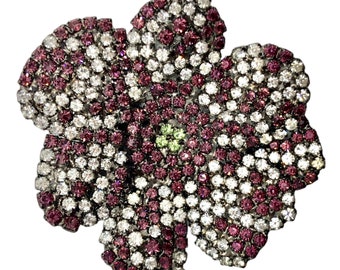 紫の花のブローチ - スワロフスキークリスタル - ミミュラス・リングス