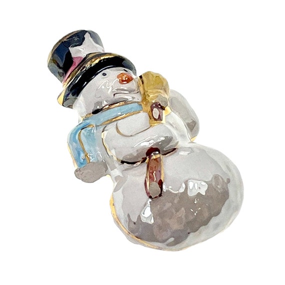 Ceramic Snowman Pin / Vintage Christmas Jewelry - image 8