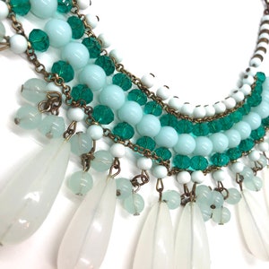 Aqua Bib Necklace - Vintage Beads & Rhinestones