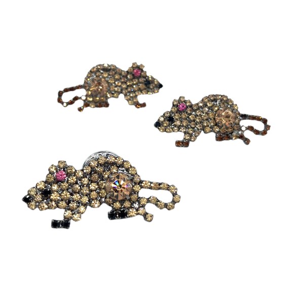Rhinestone Rat Earrings - Crystal Rodent - Unique… - image 4