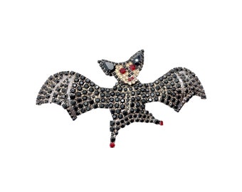 Vlad the Dancing Vampire Bat Brooch - Big Batty Crystal Pin - Statement Jewelry