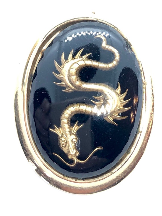 Unique Vintage Dragon Earrings - Black / Gold Int… - image 2