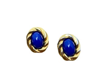 KJL for Avon Gold Rope & Blue Cabochon Earrings