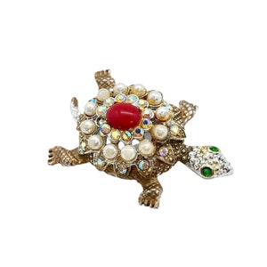Super Cute Bejeweled Turtle Brooch - Vintage - Book Piece