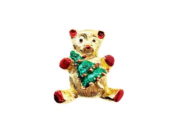 Adorable Christmas Teddy Bear Pin - Vintage Holiday Jewelry