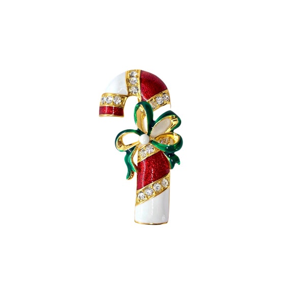 Candy Cane Brooch - Vintage 1980s Christmas