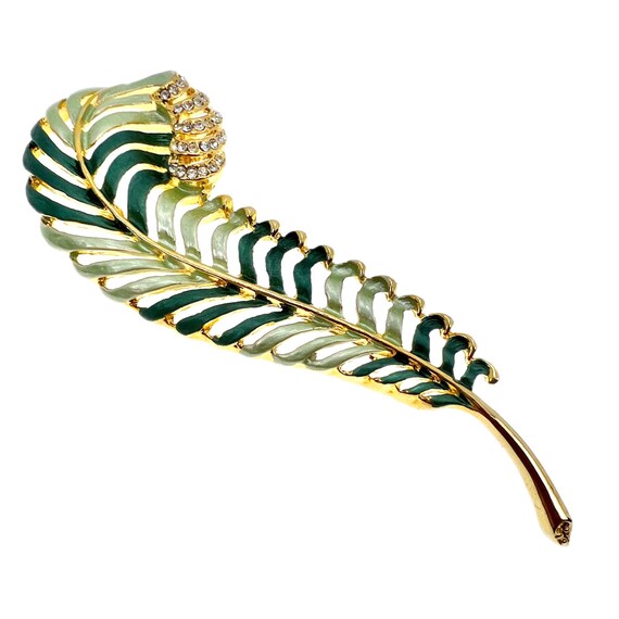Big Green Feather Brooch / 80s Fashion Jewelry Gem