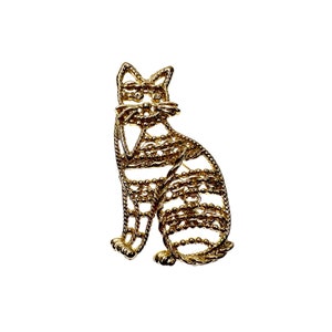 Gold Cat Brooch / Vintage 80s Jewelry