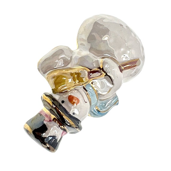 Ceramic Snowman Pin / Vintage Christmas Jewelry - image 7