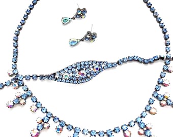Collana, orecchini e bracciale con strass blu - Firmati von Walhof