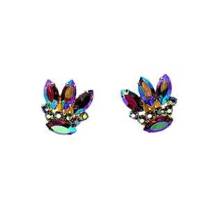Vintage Rhinestone Earrings /  Aurora Borealis / Retro Pin up Girl Jewelry