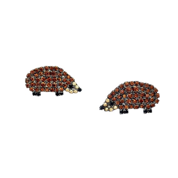 Rhinestone Hedgehog Earrings ~ Topaz Crystals