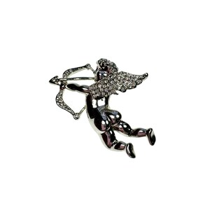Silver Angel Brooch / Cupid Cherub Pin / Vintage Jewelry