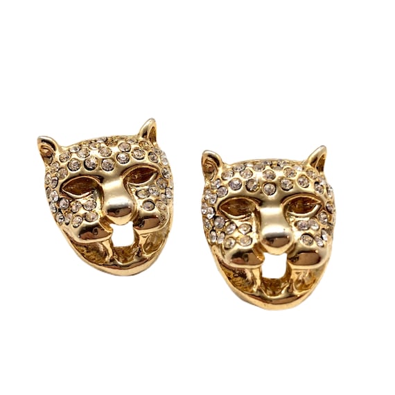 ピアス Brass Rhinestone Cheetah Head Earrings Leopard Head Earrings - Etsy