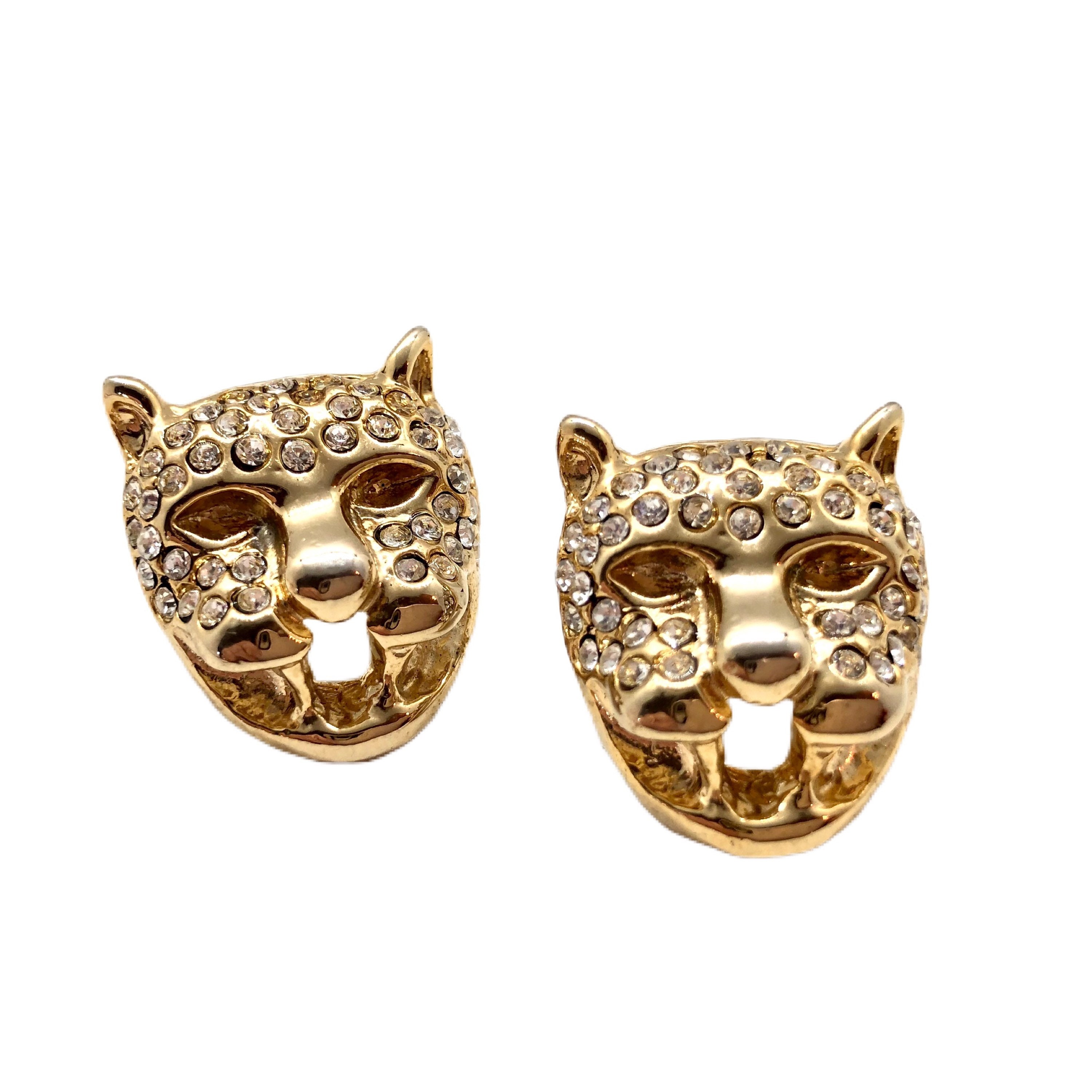 ピアス Brass Rhinestone Tiger Eye Clip On Earrings CLIP on Earrings Gem Stone Tiger Eye & Golden, Dangle