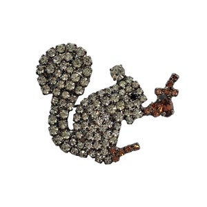 Squeaky Little Rhinestone Squirrel Pin / Brooch / von Walhof Jewelry