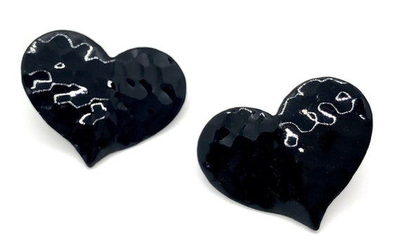 Black Heart Earrings - Vintage 90s Super Cute - image 1