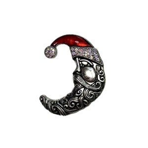 Santa Claus Brooch / Moon Vintage Christmas Jewelry