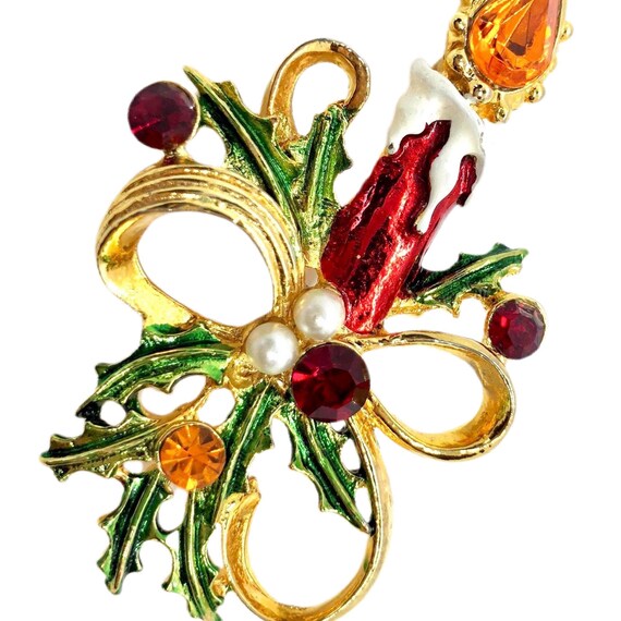 Vibrant Candle Pin - Vintage Christmas - Rhinesto… - image 4