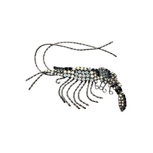 Rhinestone Shrimp Brooch - Pretty Prawn Pin - Swarovski Crystal / Ghst Shrimp
