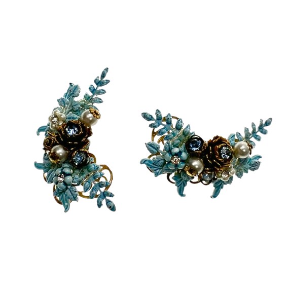 Blue Flower Earrings / Rare Mid Century Jewelry - image 6