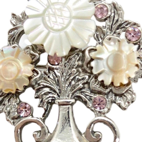 Flower Vase Brooch - Vintage Mother of Pearl Pin - image 6