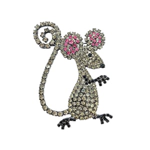 Rhinestone Mouse Brooch - Cute Rodent Pin