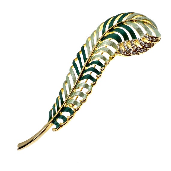 Big Green Feather Brooch / 80s Fashion Jewelry Gem