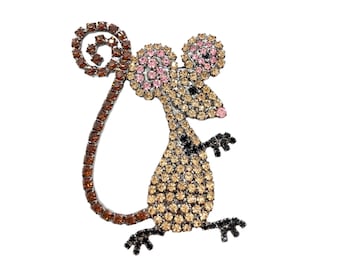 Rhinestone Mouse Brooch - Rodent Pin - Quirky Swag