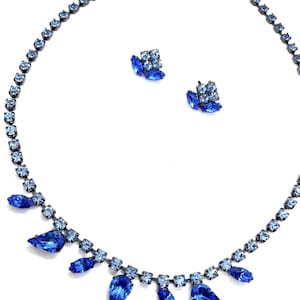 Blue Rhinestone Necklace & Earrings Set - Prom - Wedding