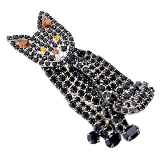 Black Cat Brooch - Kitten Jewelry - Rhinestone - image 3