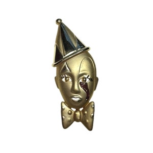 Pierrot Clown Pin / Vintage Gold Jewelry