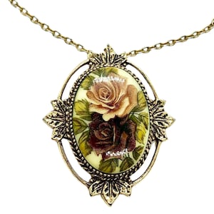 Rose Cameo Necklace Vintage Sarah Coventry 1970s Book Piece / Marie - Rose