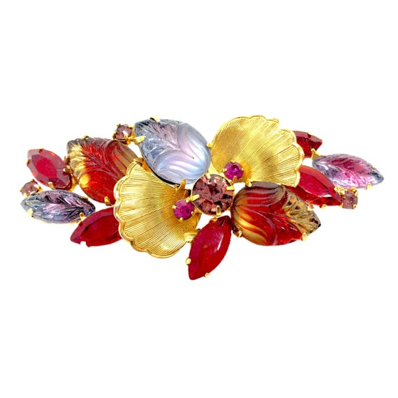 Lovely Vintage Molded Glass Leaves & Fruit Brooch