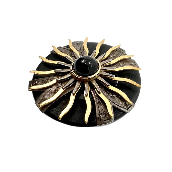 Steampunk Style Vintage Sunburst Brooch / 90s Jew… - image 4