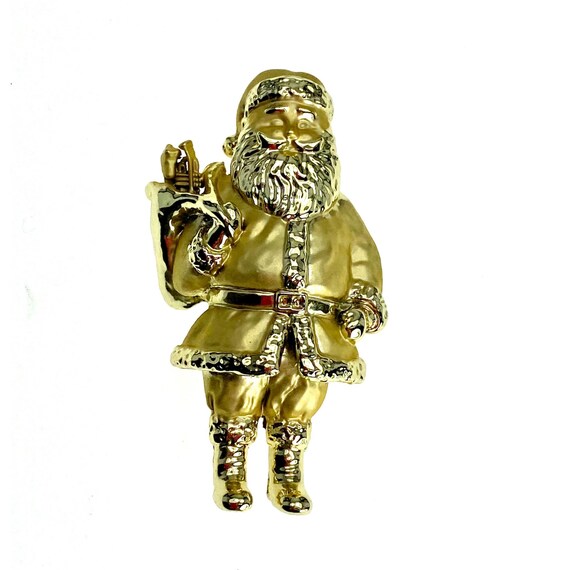 Big Gold Santa Claus Brooch / Christmas Jewelry - image 2