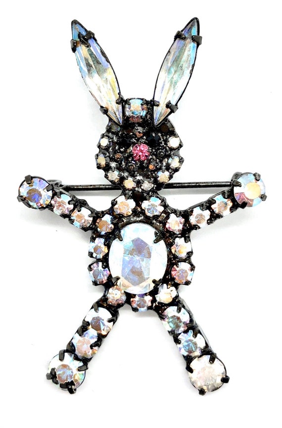 Bunny Rabbit Pin / Sparkly Easter Brooch