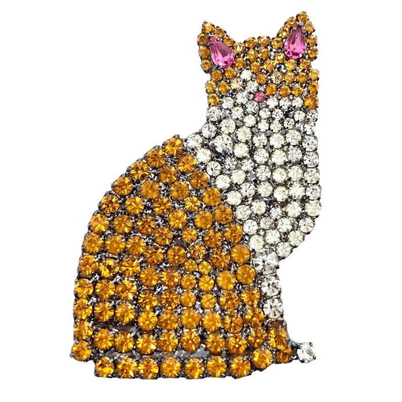 Orange Cat Brooch - Swarovski Crystal Rhinestone Feline Pin - Bicolor ...