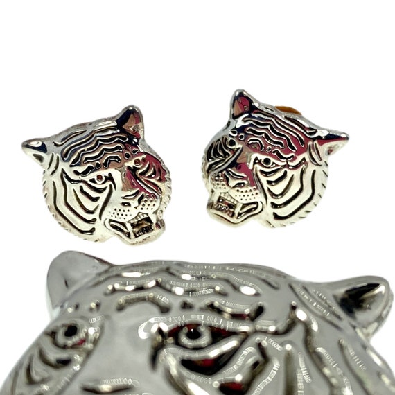 Vintage Tiger Brooch / Pendant and Earrings - Sig… - image 7