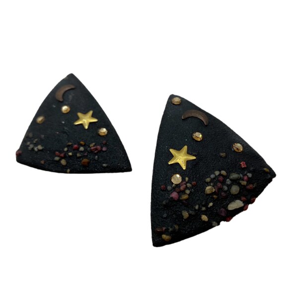 Black Vintage Earrings / Moon & Stars - image 7