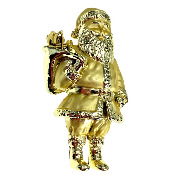 Big Gold Santa Claus Brooch / Christmas Jewelry - image 3