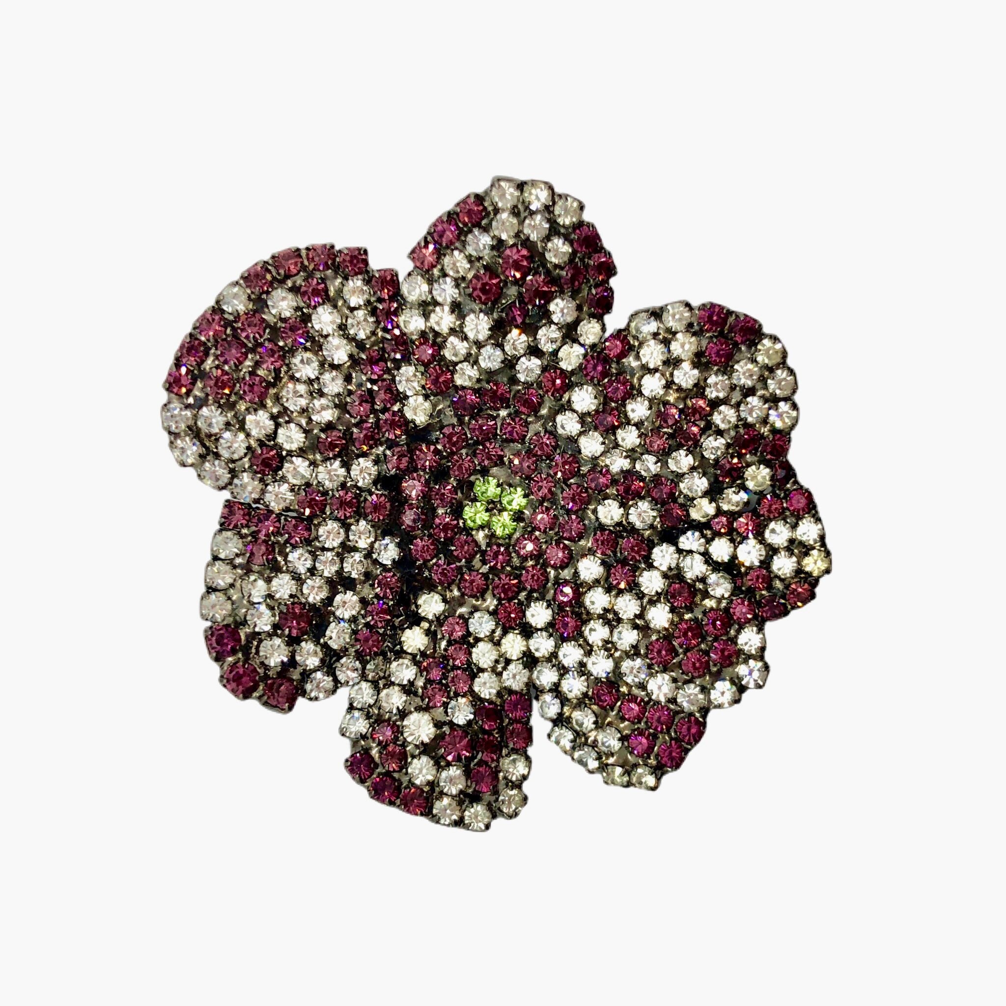 紫の花のブローチ - スワロフスキークリスタル - ミミュラス・リングス